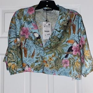 Zara cropped satin blouse
